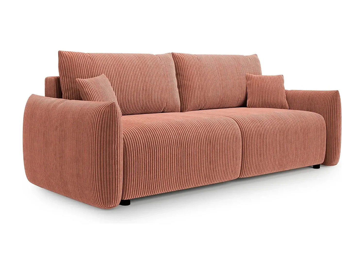 ELIO - Canapé droit convertible petit velours côtelé 3 places - Terracotta