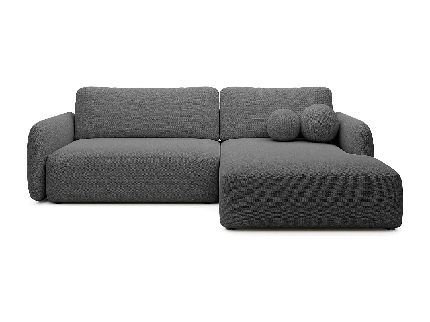 GIGI - Canapé d'angle convertible tissu bouclette 4 places - Gris foncé - Droit