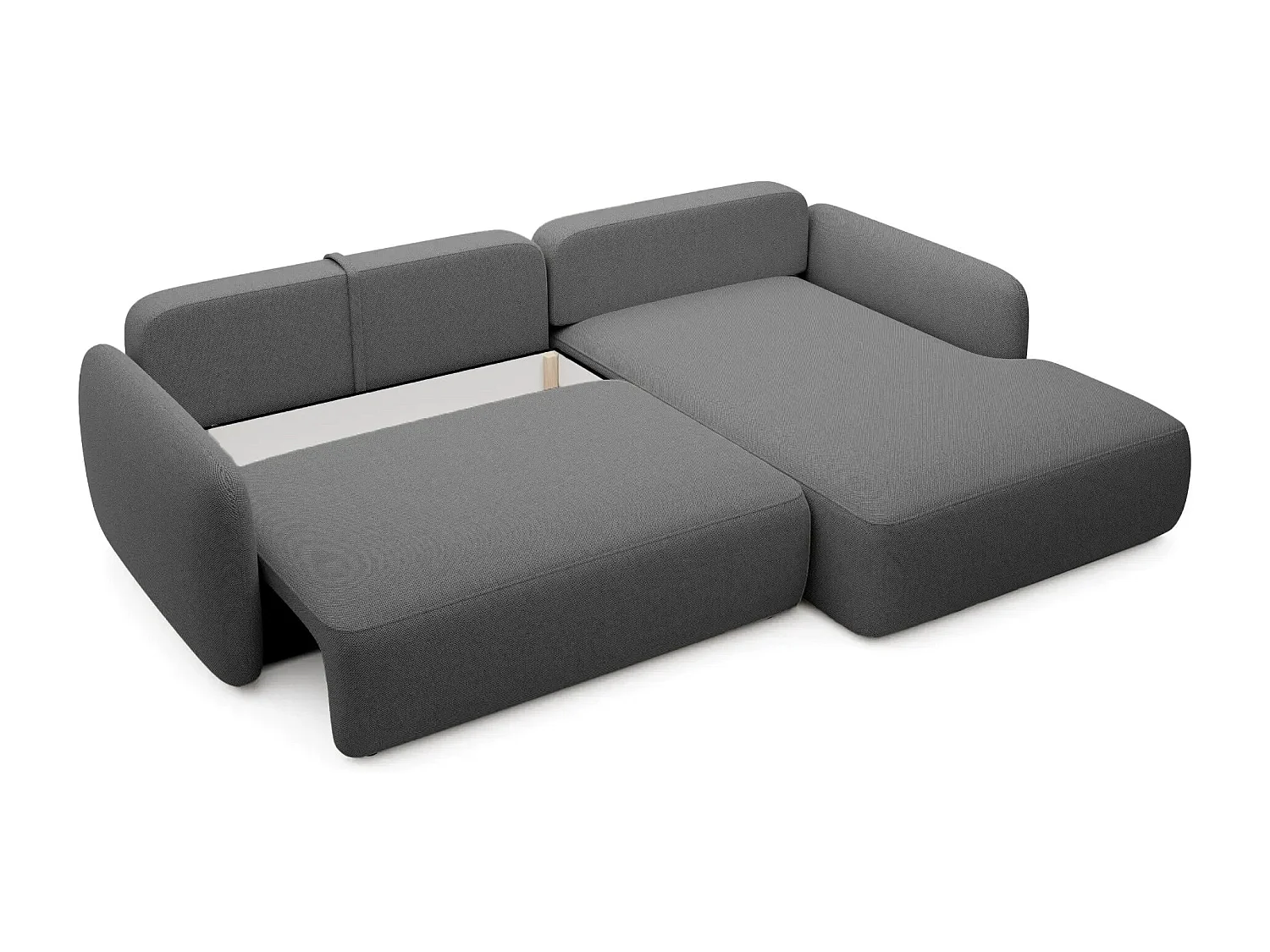 GIGI - Canapé d'angle convertible tissu bouclette 4 places - Gris foncé - Droit