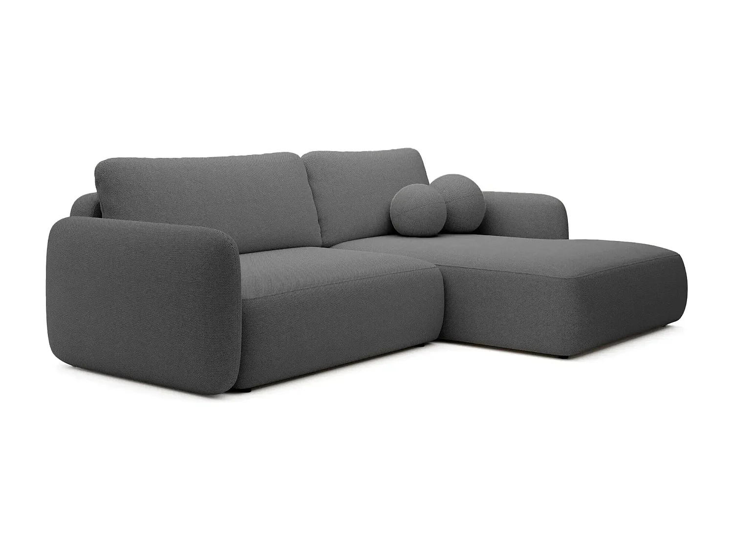 GIGI - Canapé d'angle convertible tissu bouclette 4 places - Gris foncé - Droit