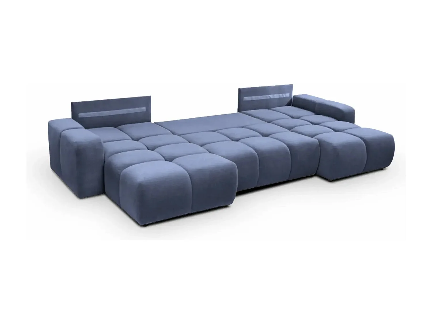 CONSTANCE - Canapé panoramique convertible tissu chenille - Bleu