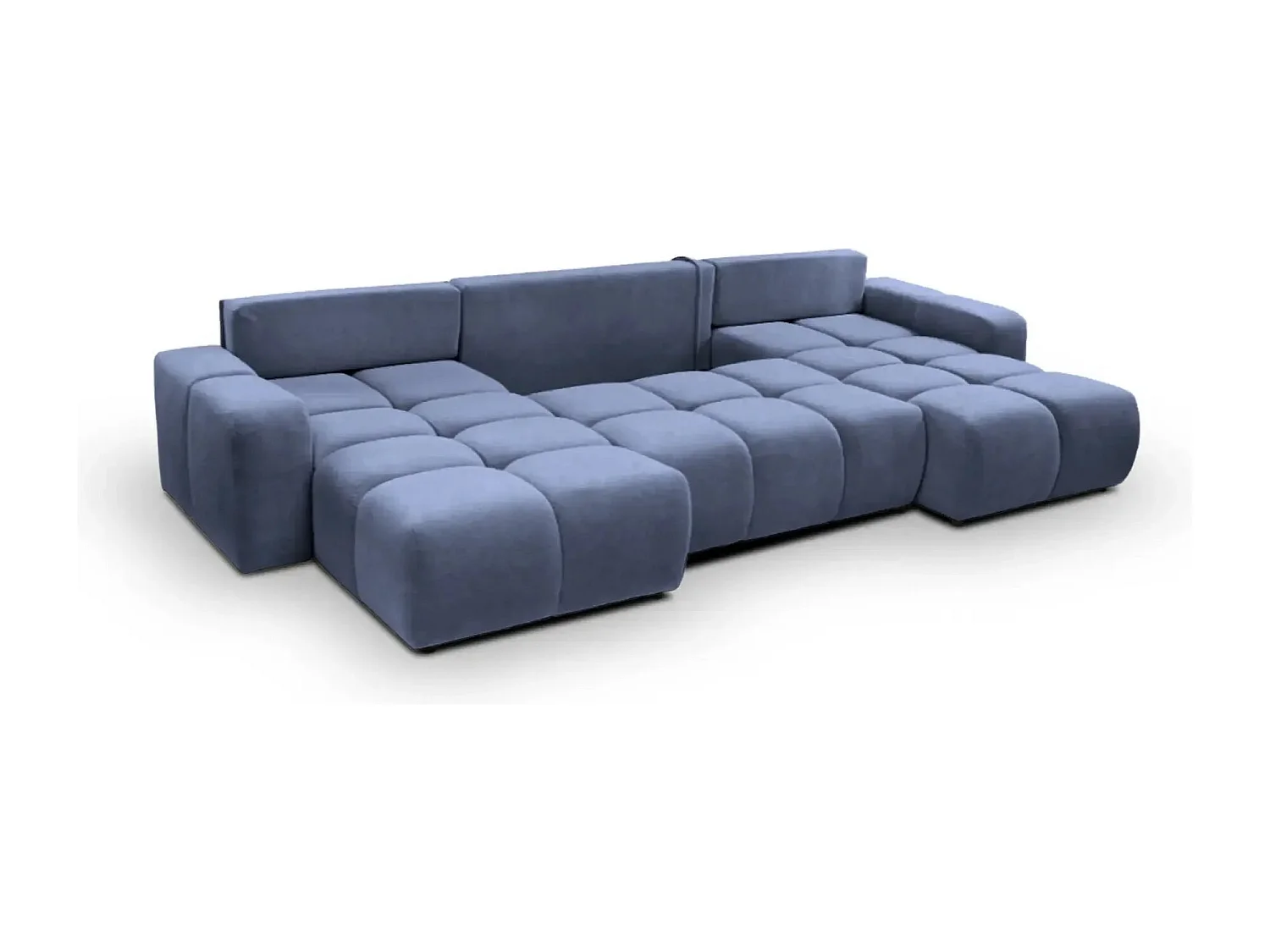 CONSTANCE - Canapé panoramique convertible tissu chenille - Bleu