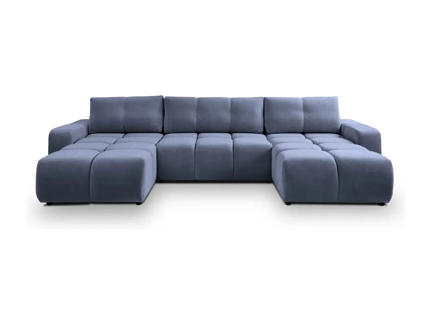 CONSTANCE - Canapé panoramique convertible tissu chenille 5 places - Bleu