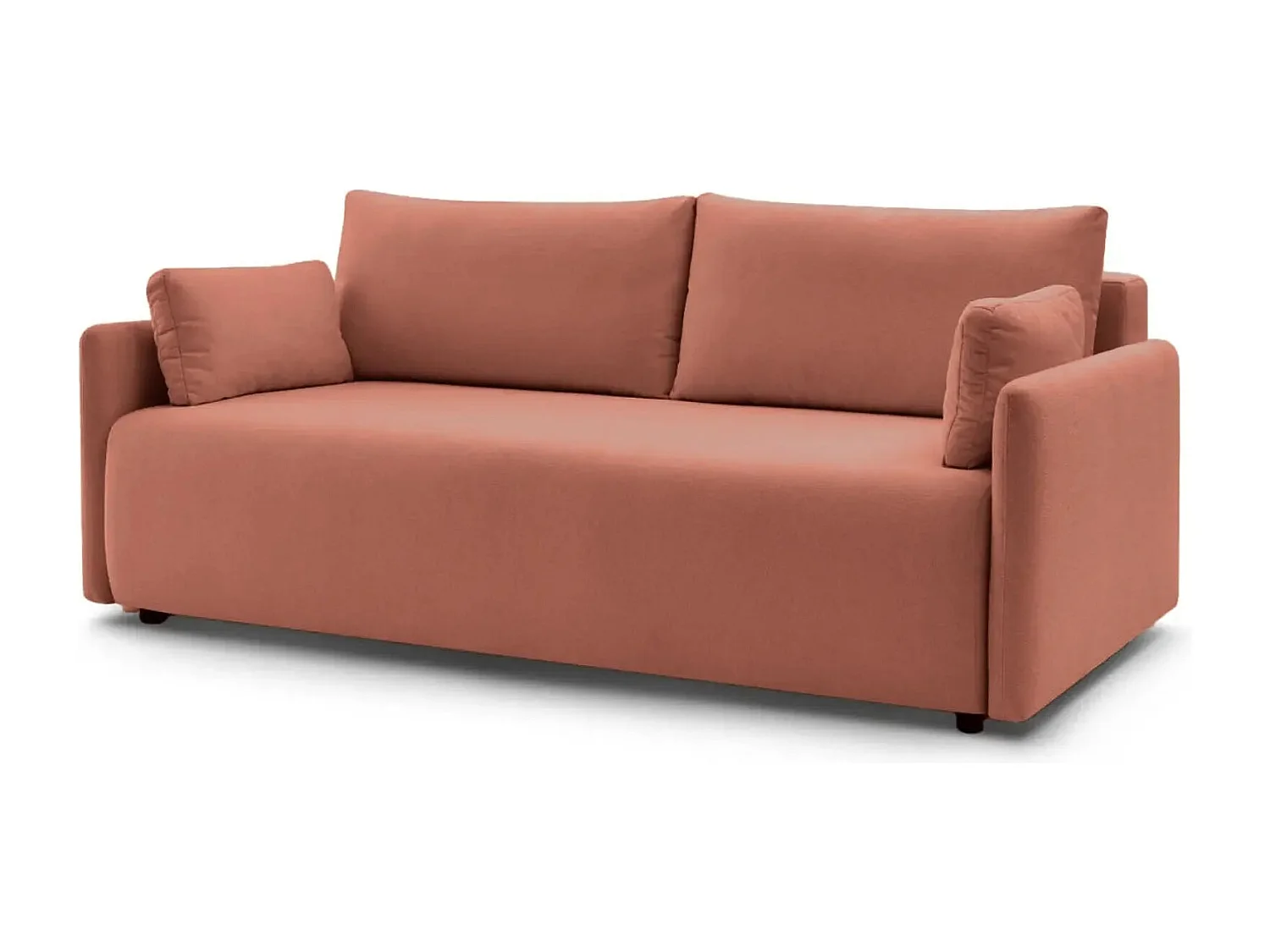 AXELLE - Canapé droit convertible tissu lisse - Terracotta