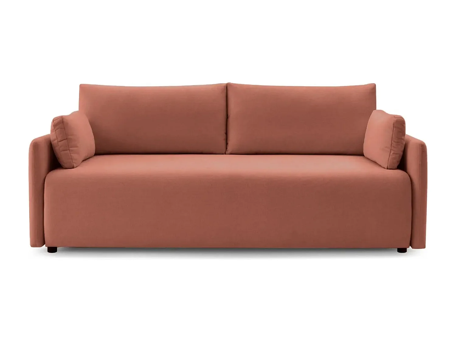 AXELLE - Canapé droit convertible tissu lisse - Terracotta