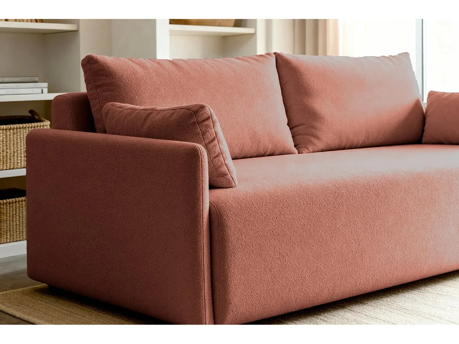 AXELLE - Canapé droit convertible tissu lisse 2 places - Terracotta