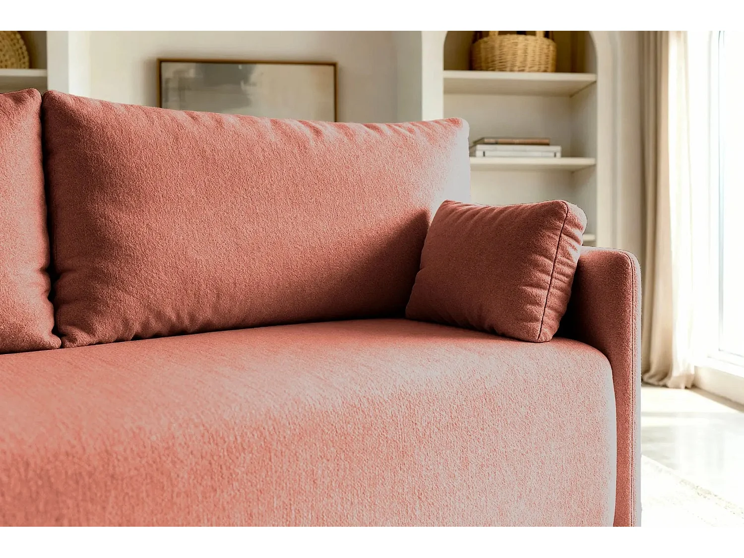 AXELLE - Canapé droit convertible tissu lisse 2 places - Terracotta