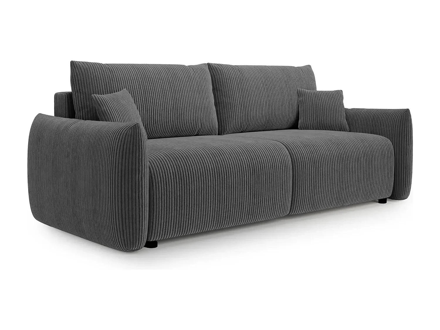 ELIO - Canapé droit convertible petit velours côtelé - Gris foncé