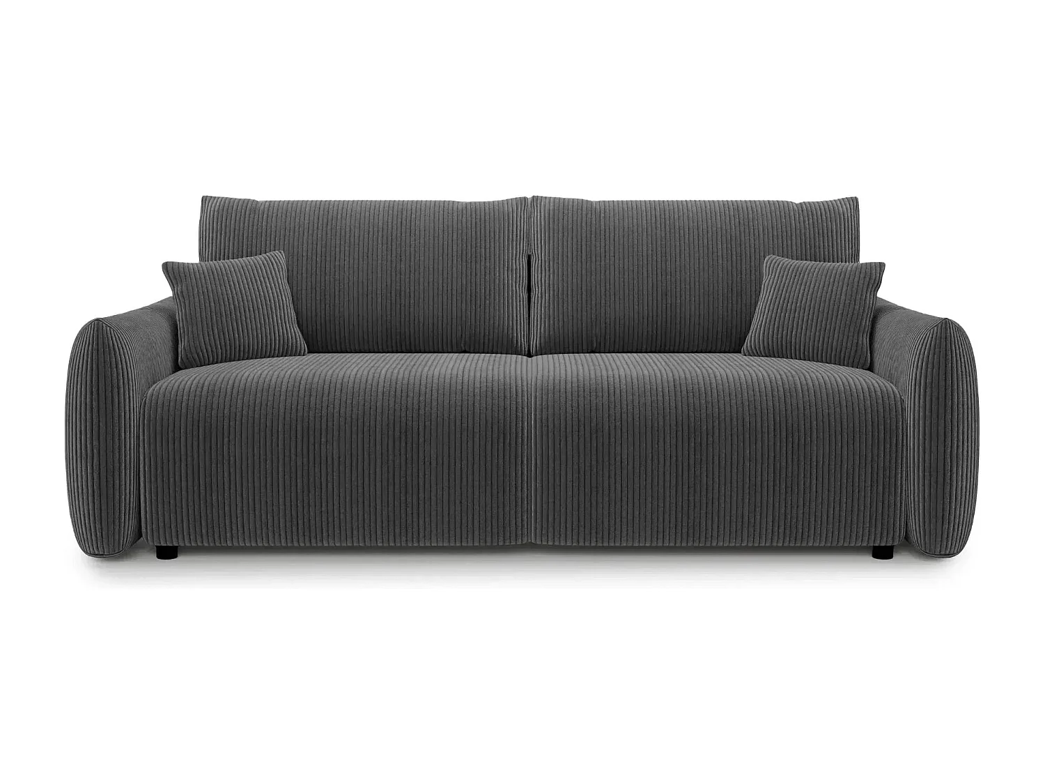 ELIO - Canapé droit convertible petit velours côtelé 3 places - Gris foncé