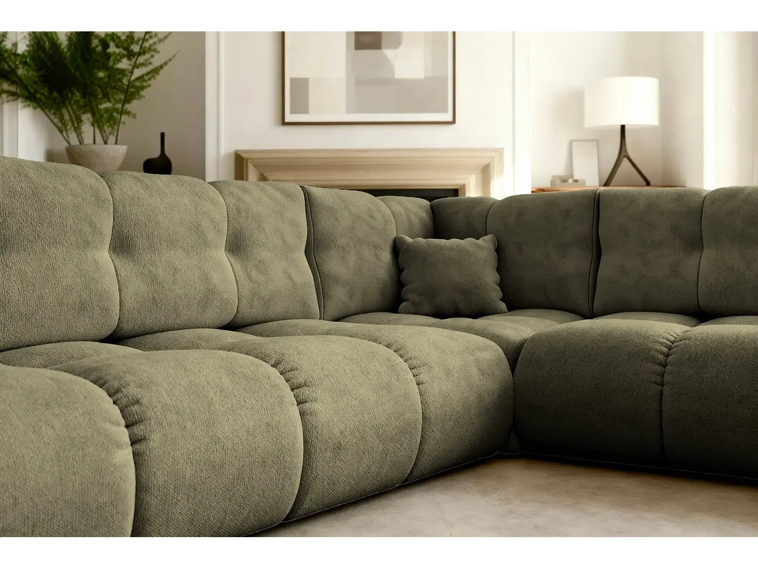 CONSTANCE L - Canapé d'angle convertible tissu chenille 4 places - Vert - Droit