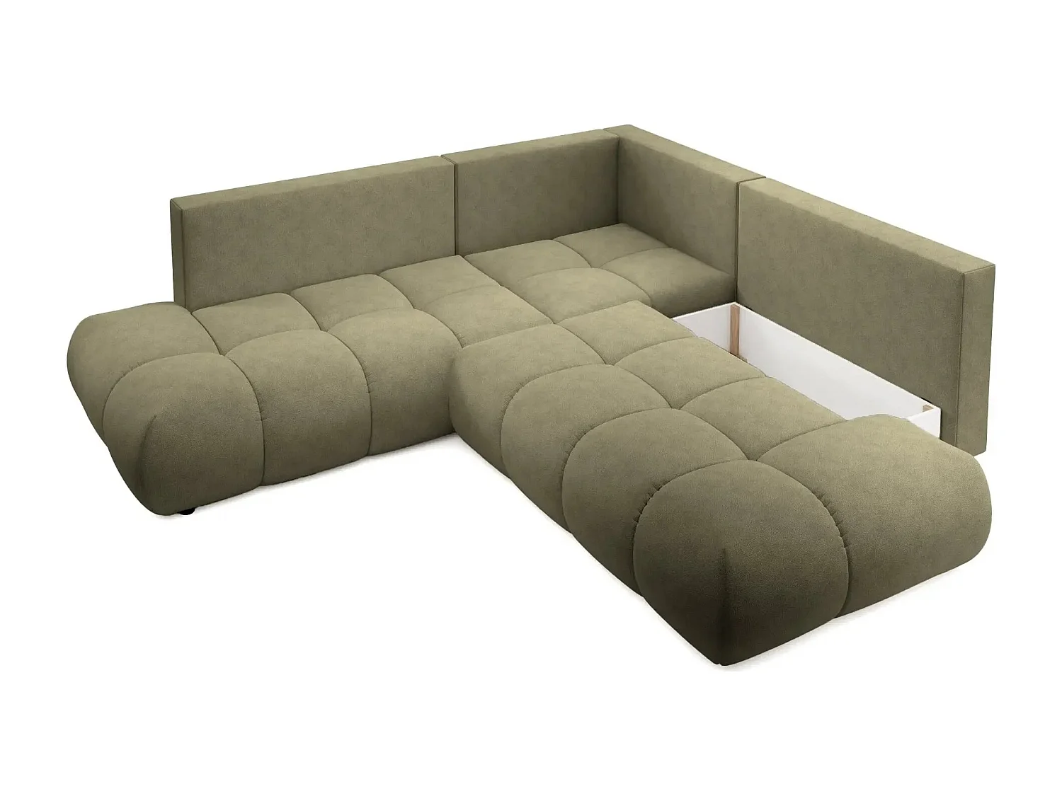 CONSTANCE L - Canapé d'angle convertible tissu chenille 4 places - Vert - Droit