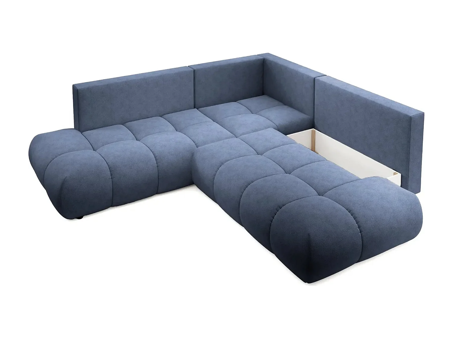 CONSTANCE L - Canapé d'angle convertible tissu chenille 4 places - Bleu - Droit