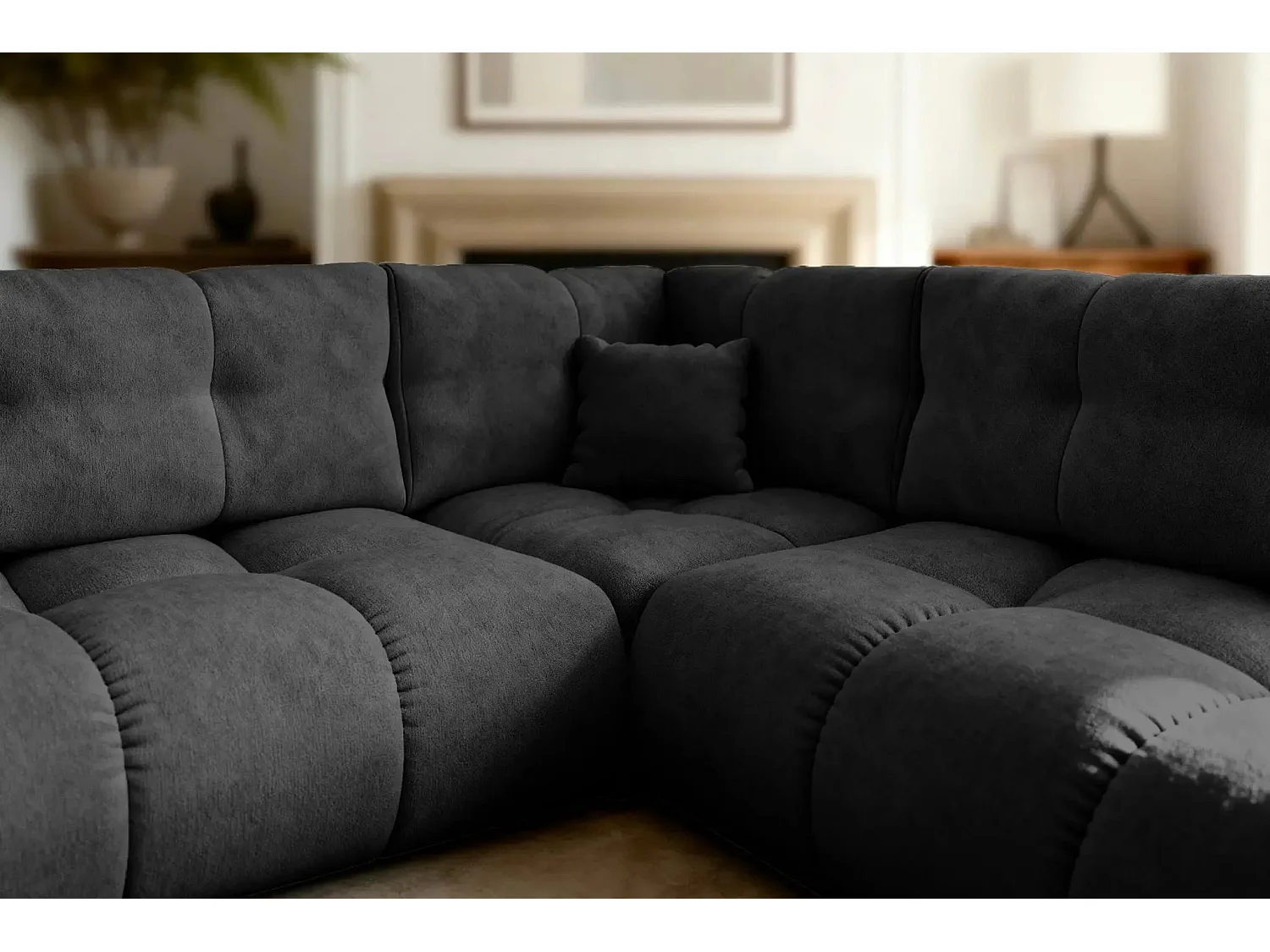 CONSTANCE L - Canapé d'angle convertible tissu chenille 4 places - Terracotta - Gauche