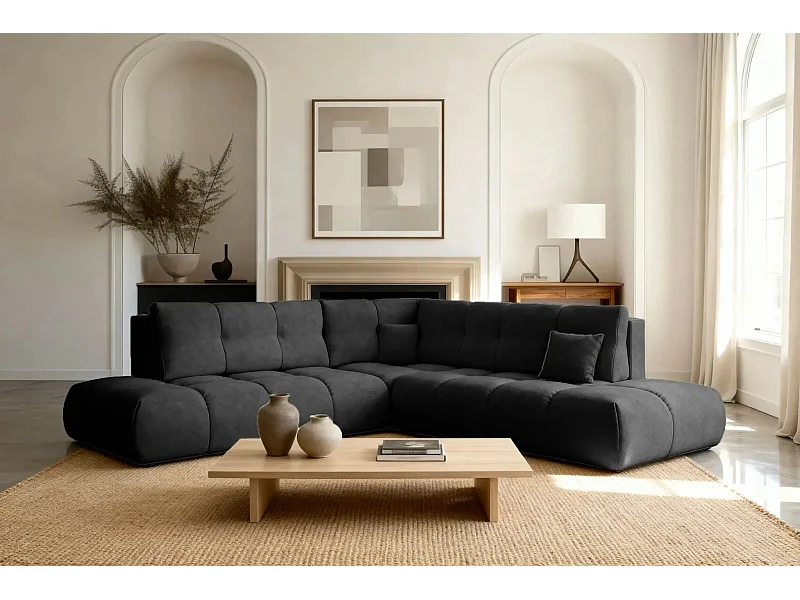 CONSTANCE L - Canapé d'angle convertible tissu chenille 4 places - Terracotta - Gauche