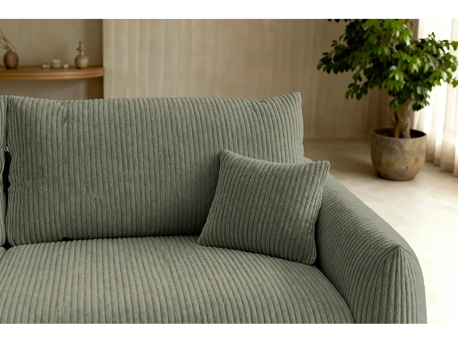 ELIO - Canapé droit convertible petit velours côtelé - Vert