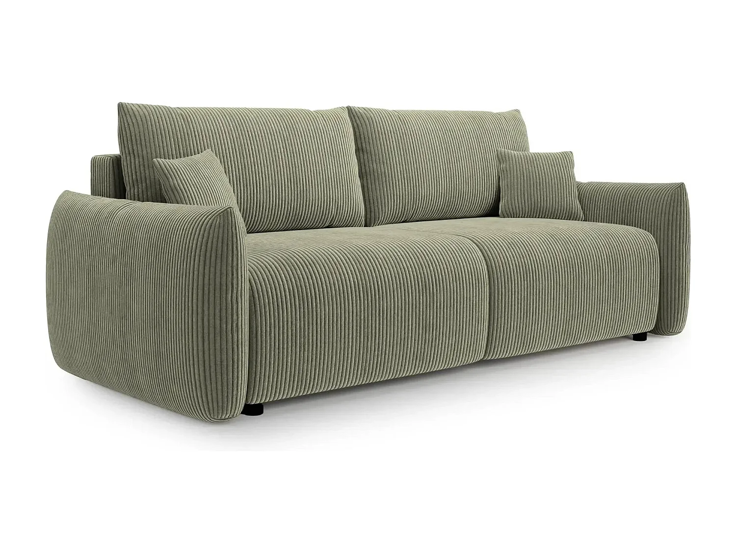 ELIO - Canapé droit convertible petit velours côtelé 3 places - Vert