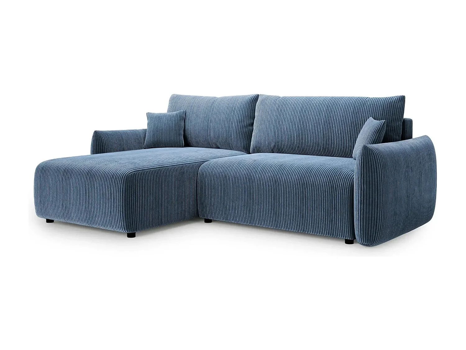ELIO - Canapé d'angle convertible petit velours côtelé - Bleu