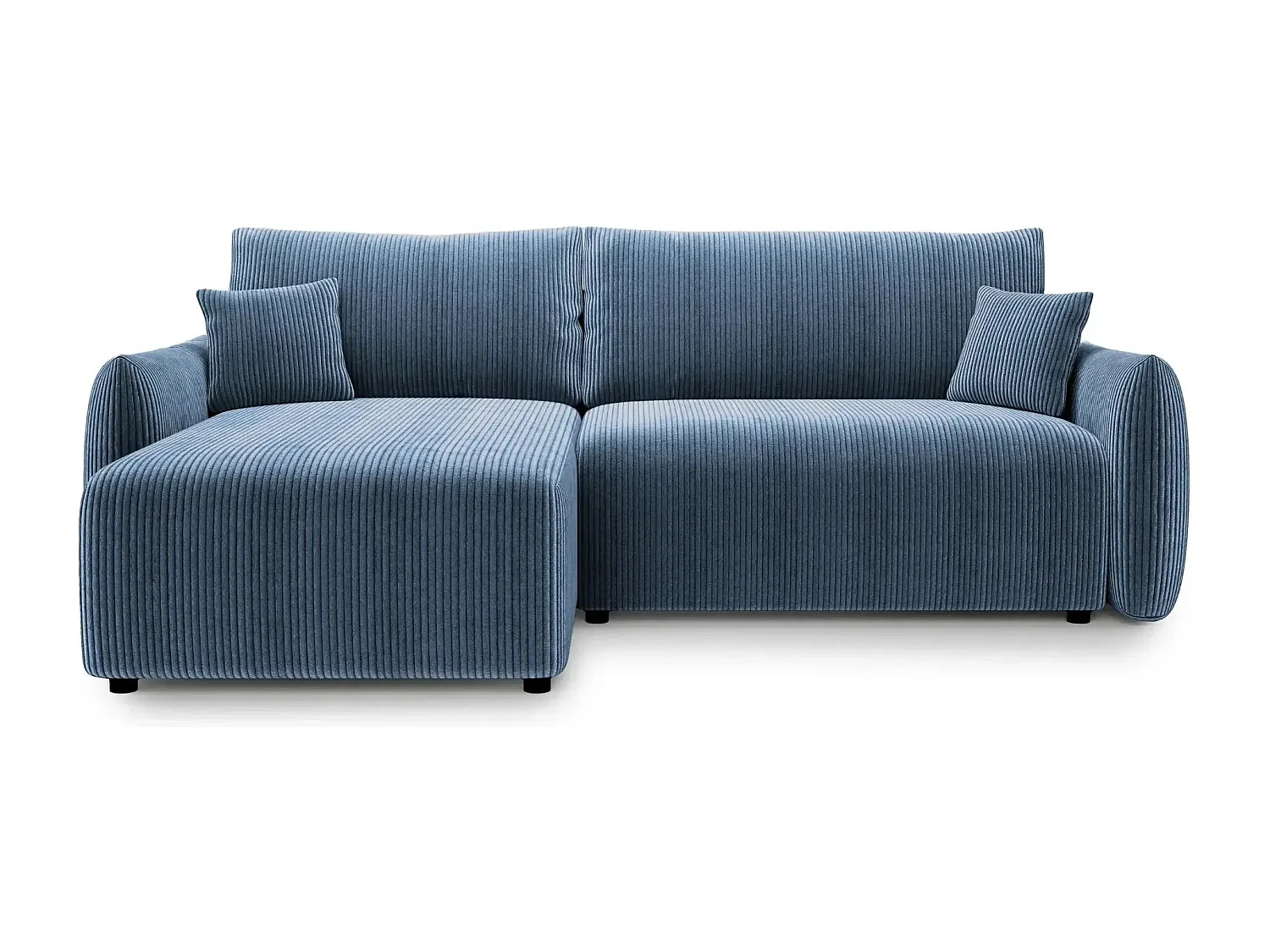 ELIO - Canapé d'angle convertible petit velours côtelé 4 places - Bleu