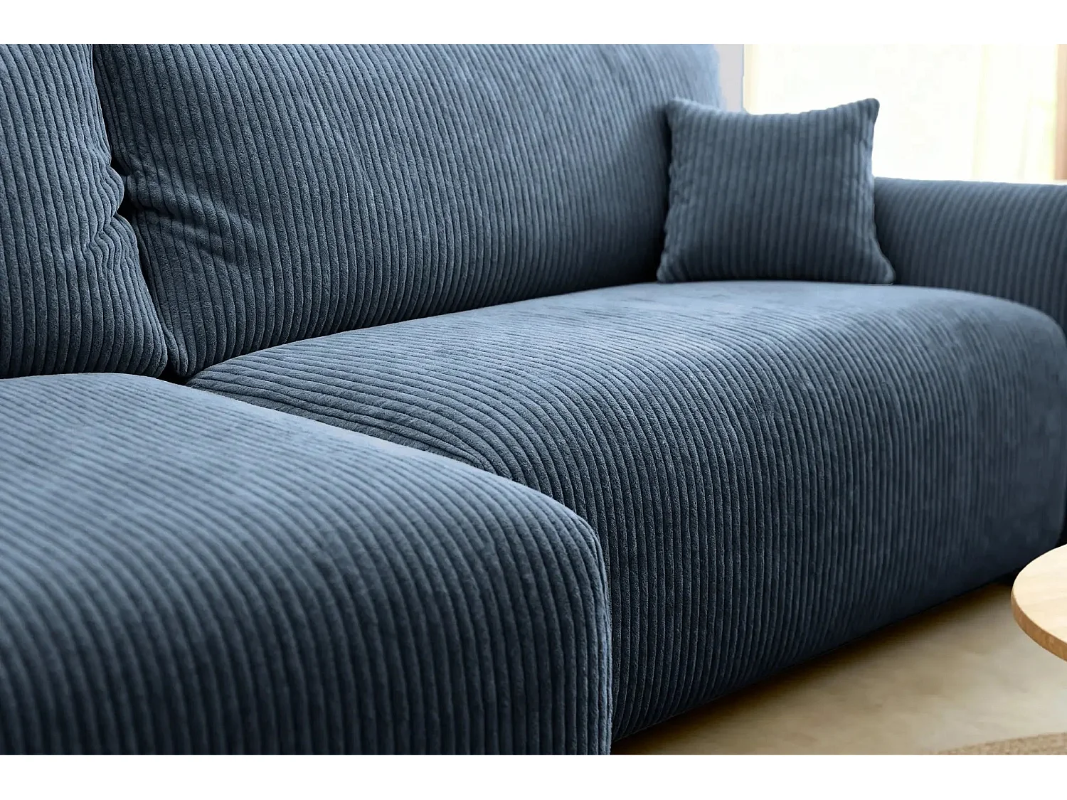 ELIO - Canapé d'angle convertible petit velours côtelé 4 places - Bleu
