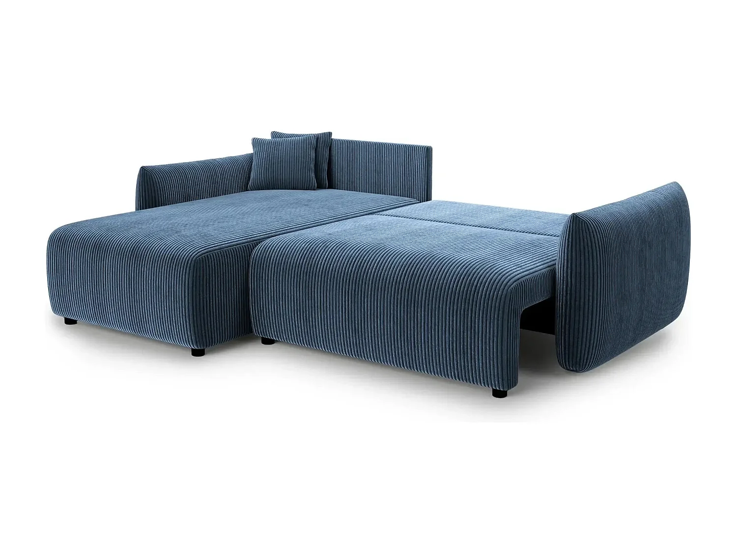ELIO - Canapé d'angle convertible petit velours côtelé 4 places - Bleu