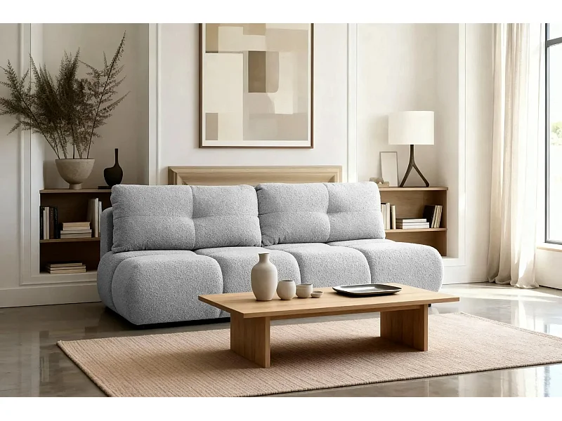 CONSTANCE MINI - Canapé droit convertible tissu bouclette 2 places - Gris clair