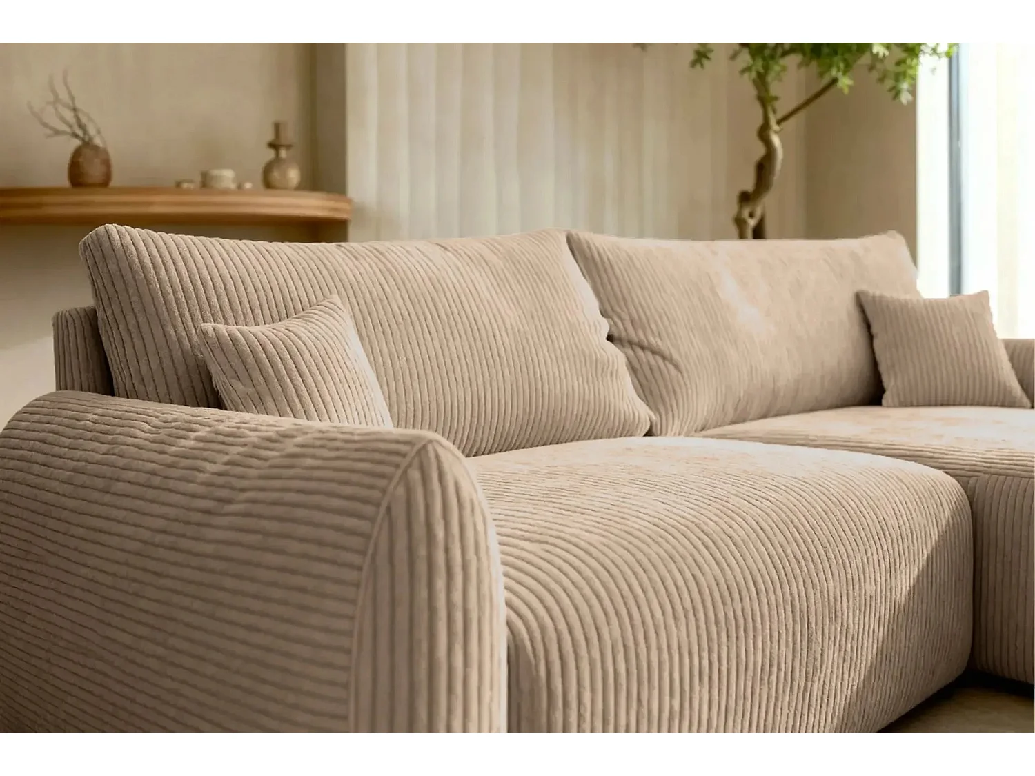 ELIO - Canapé d'angle convertible petit velours côtelé - Café