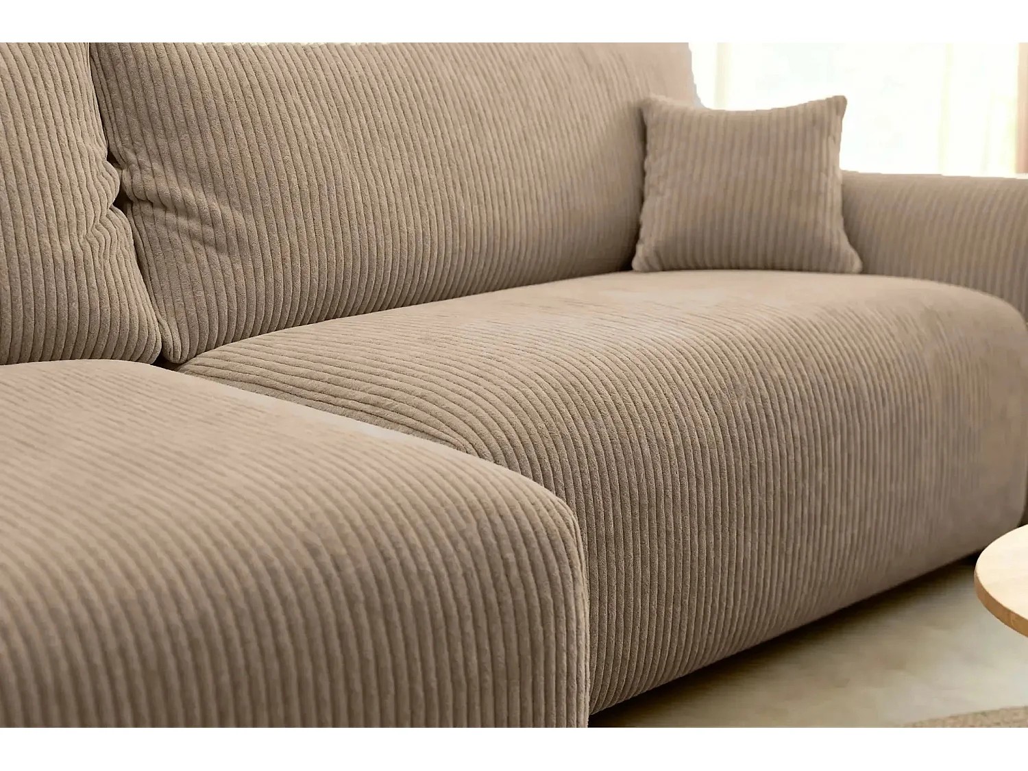 ELIO - Canapé d'angle convertible petit velours côtelé 4 places - Café