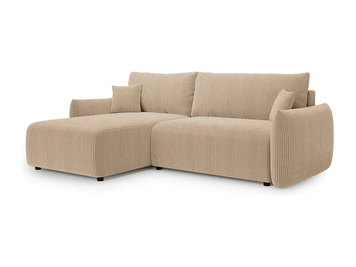 ELIO - Canapé d'angle convertible petit velours côtelé 4 places - Café