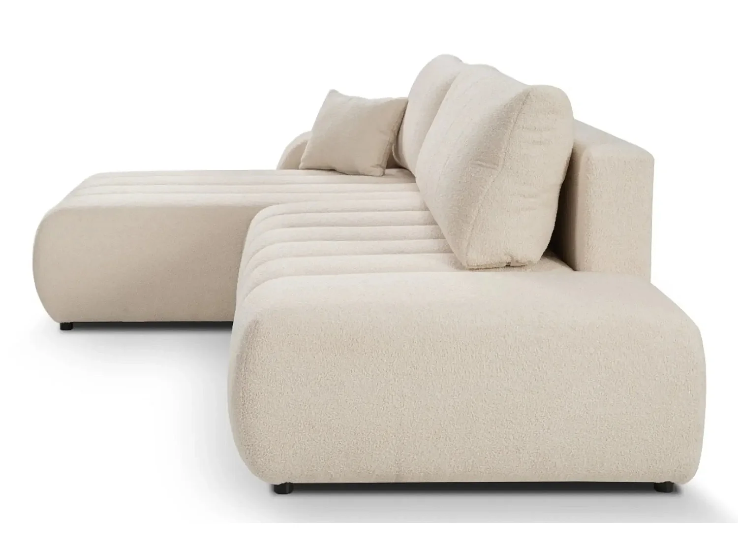 CELESTE - Canapé d'angle convertible tissu bouclette - Beige - Droit