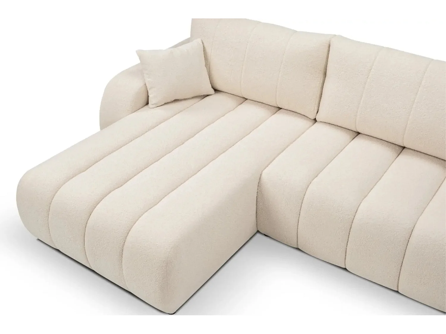 CELESTE - Canapé d'angle convertible tissu bouclette - Beige - Droit