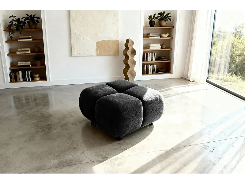 CONSTANCE - Pouf en tissu chenille Noir 72x72x43.5