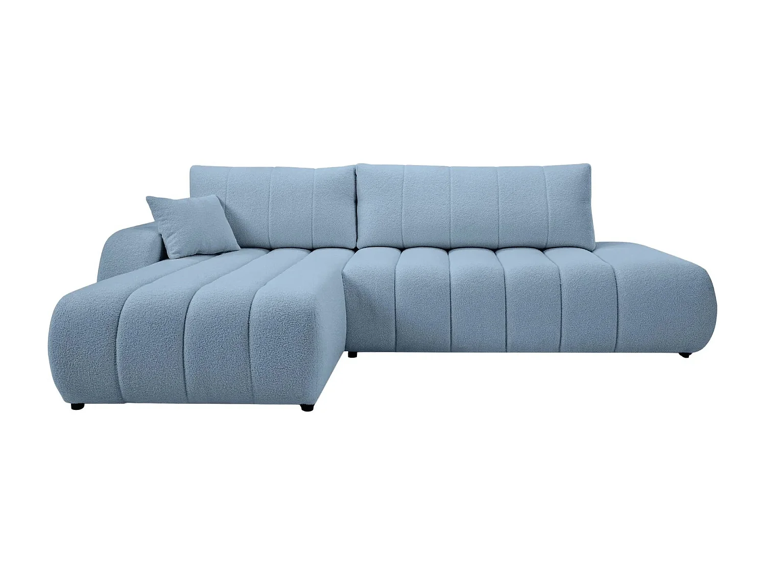 CELESTE - Canapé d'angle convertible tissu bouclette 4 places - Bleu - Gauche