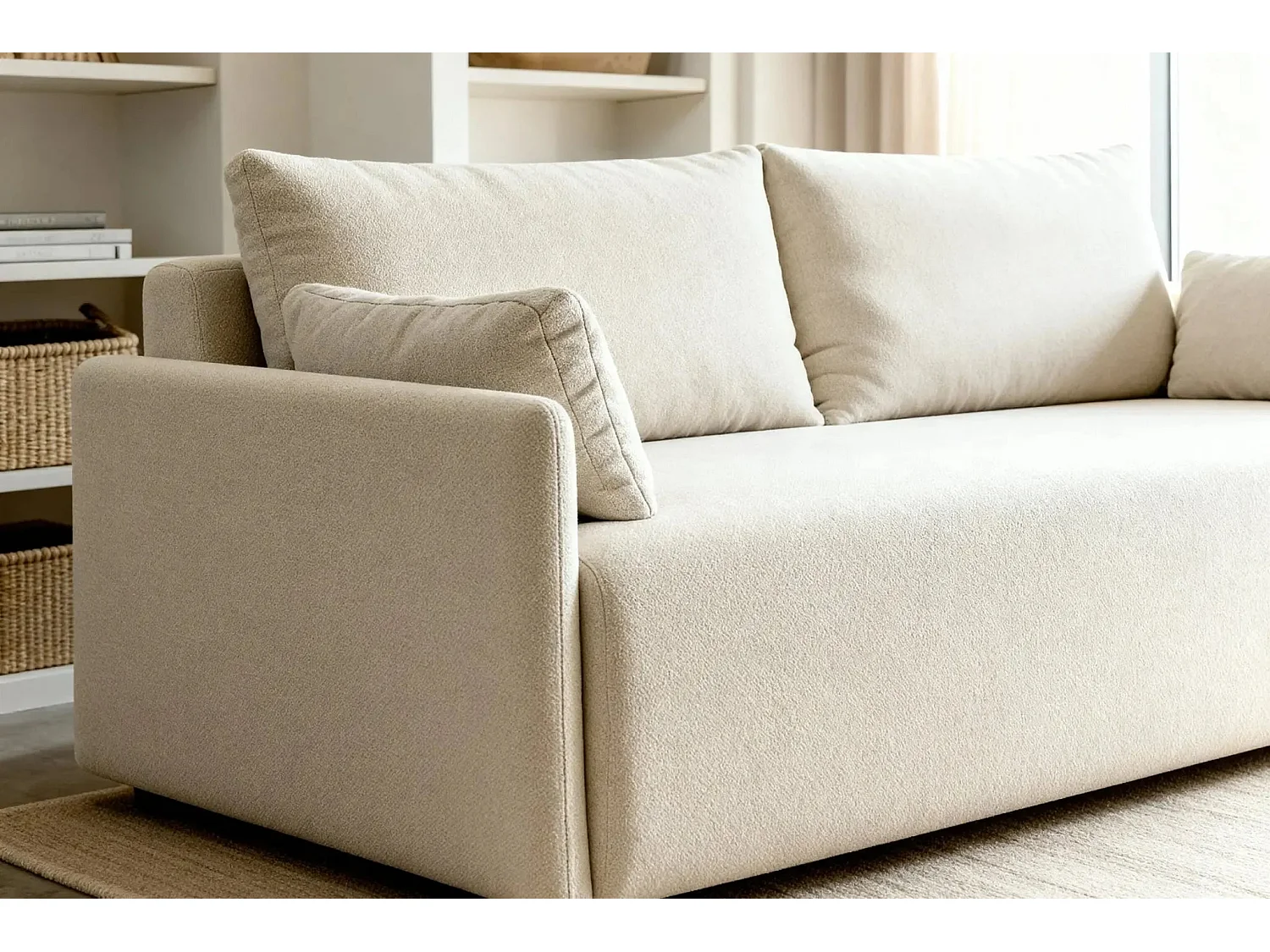 AXELLE - Canapé droit convertible tissu lisse 2 places - Beige