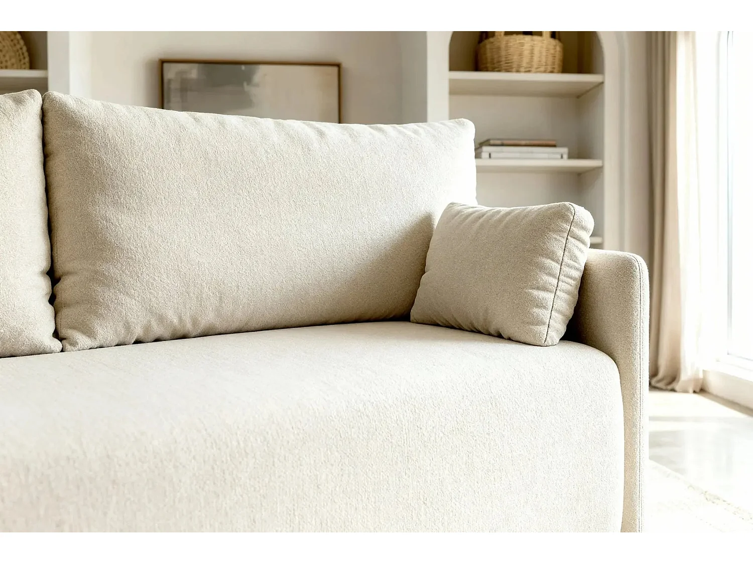 AXELLE - Canapé droit convertible tissu lisse 2 places - Beige