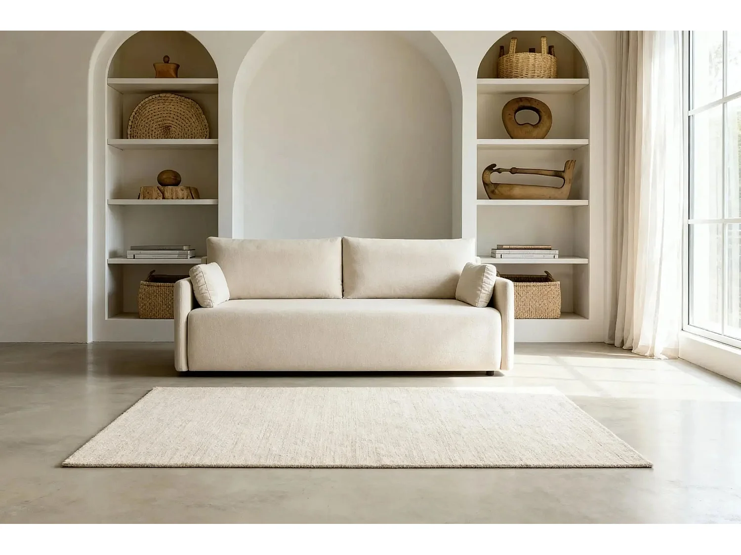 AXELLE - Canapé droit convertible tissu lisse 2 places - Beige