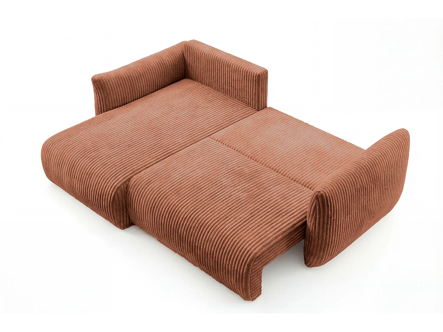 ELIO - Canapé d'angle convertible gros velours côtelé - Terracotta