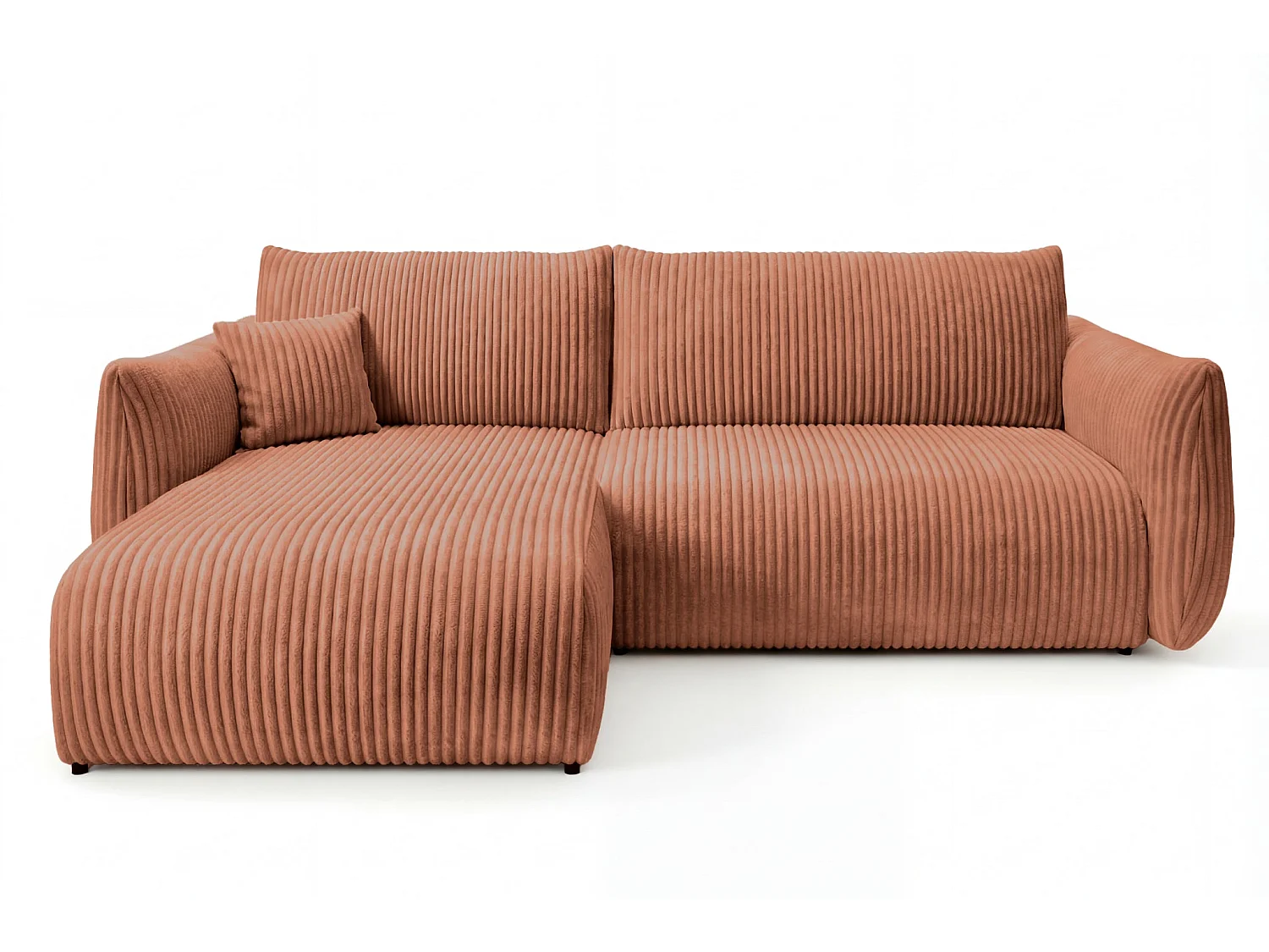 ELIO - Canapé d'angle convertible gros velours côtelé - Terracotta