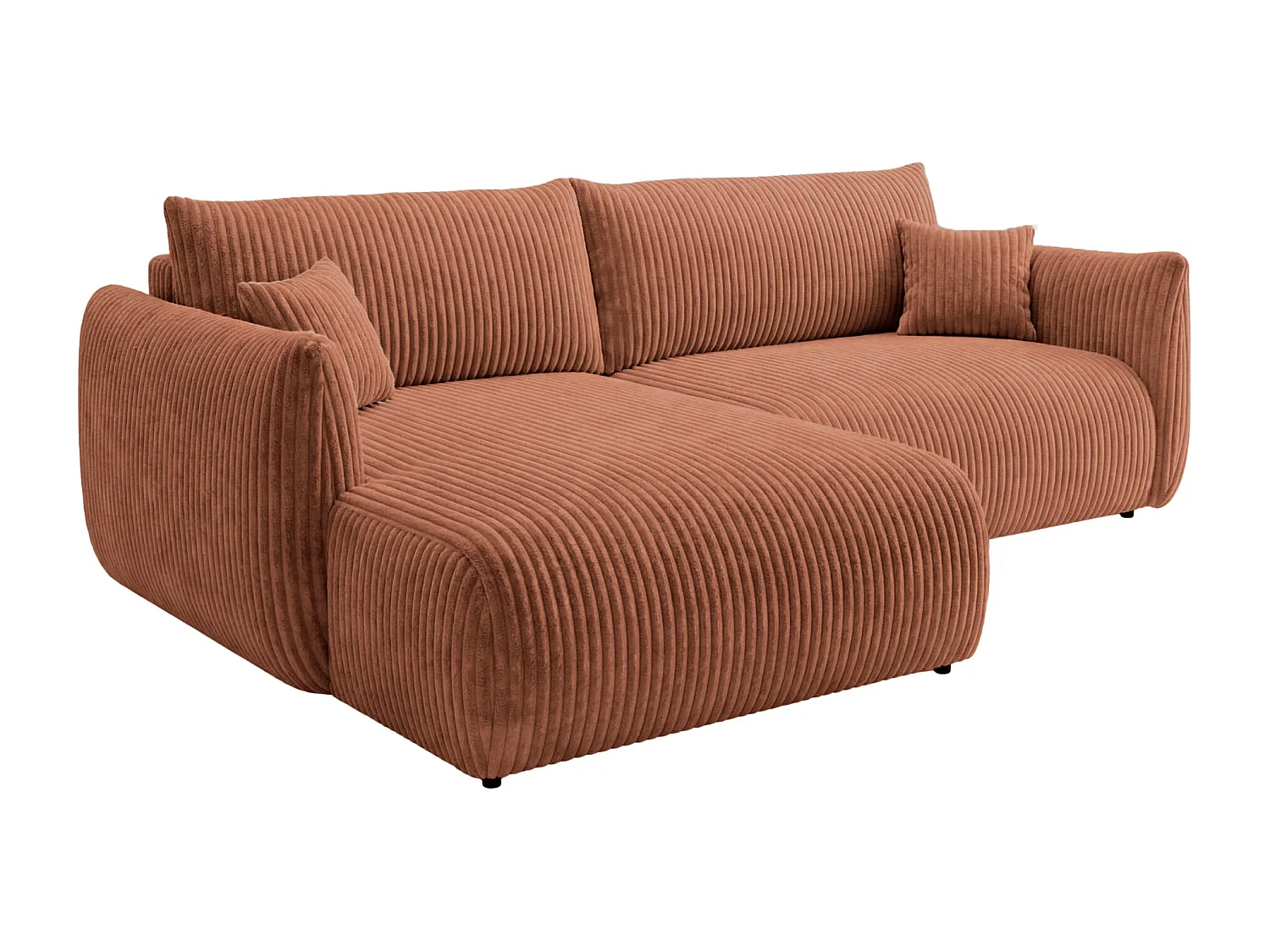 ELIO - Canapé d'angle convertible gros velours côtelé - Terracotta