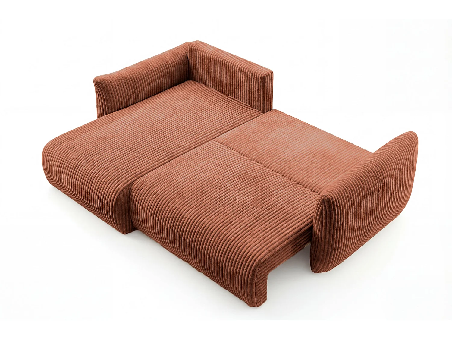 ELIO - Canapé d'angle convertible gros velours côtelé 4 places - Terracotta