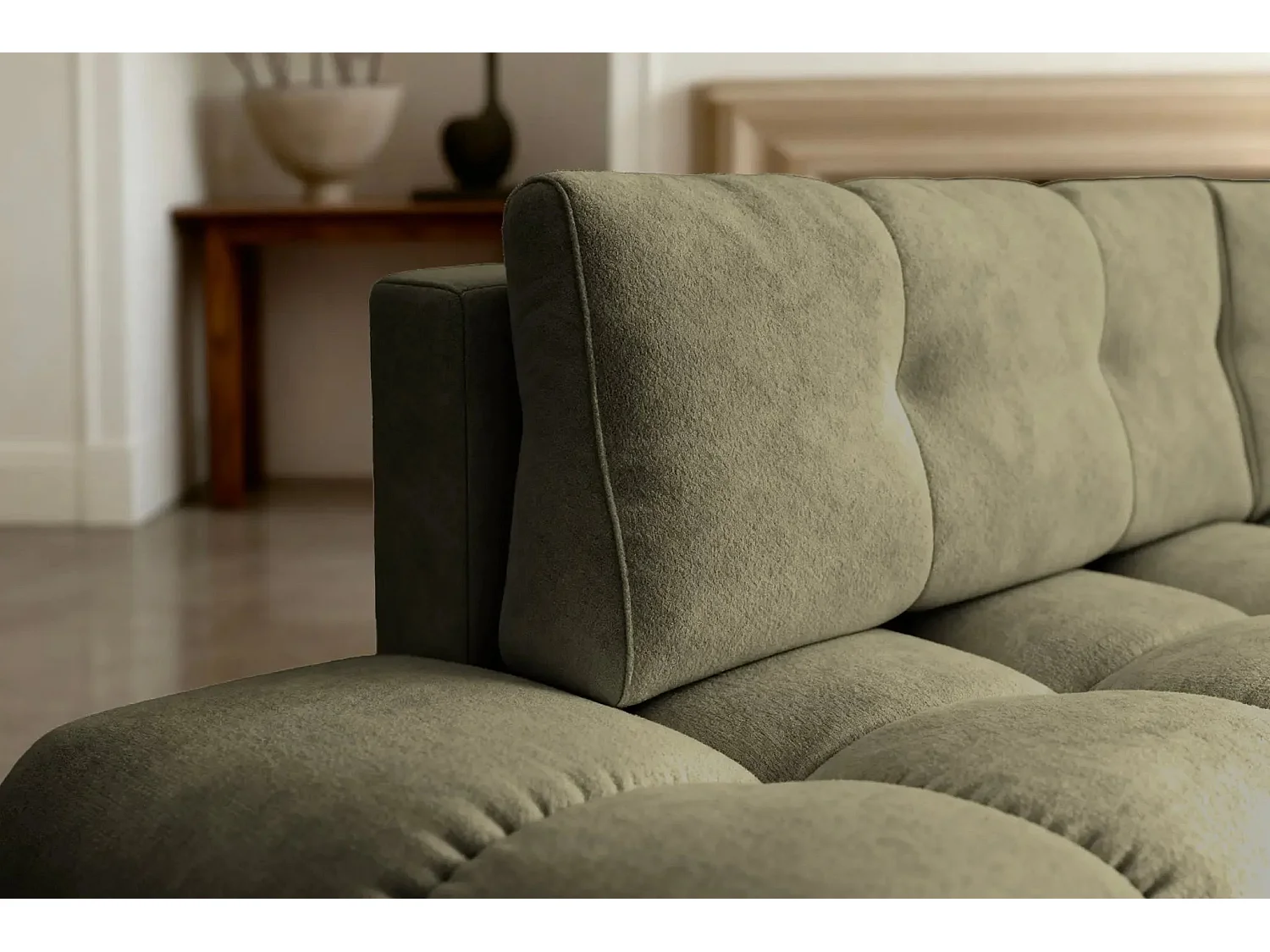 CONSTANCE L - Canapé d'angle convertible tissu chenille 4 places - Vert - Gauche