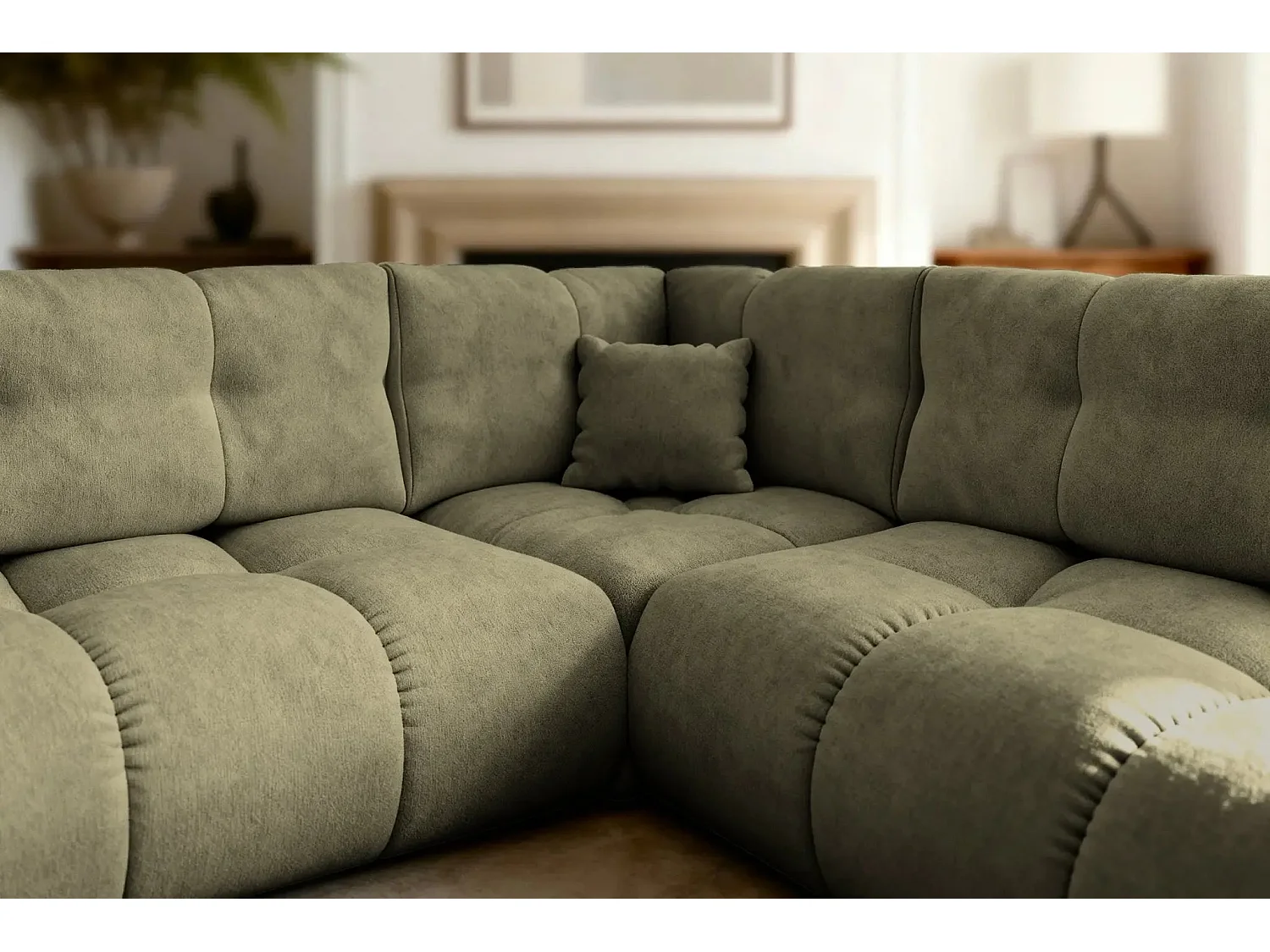 CONSTANCE L - Canapé d'angle convertible tissu chenille 4 places - Vert - Gauche