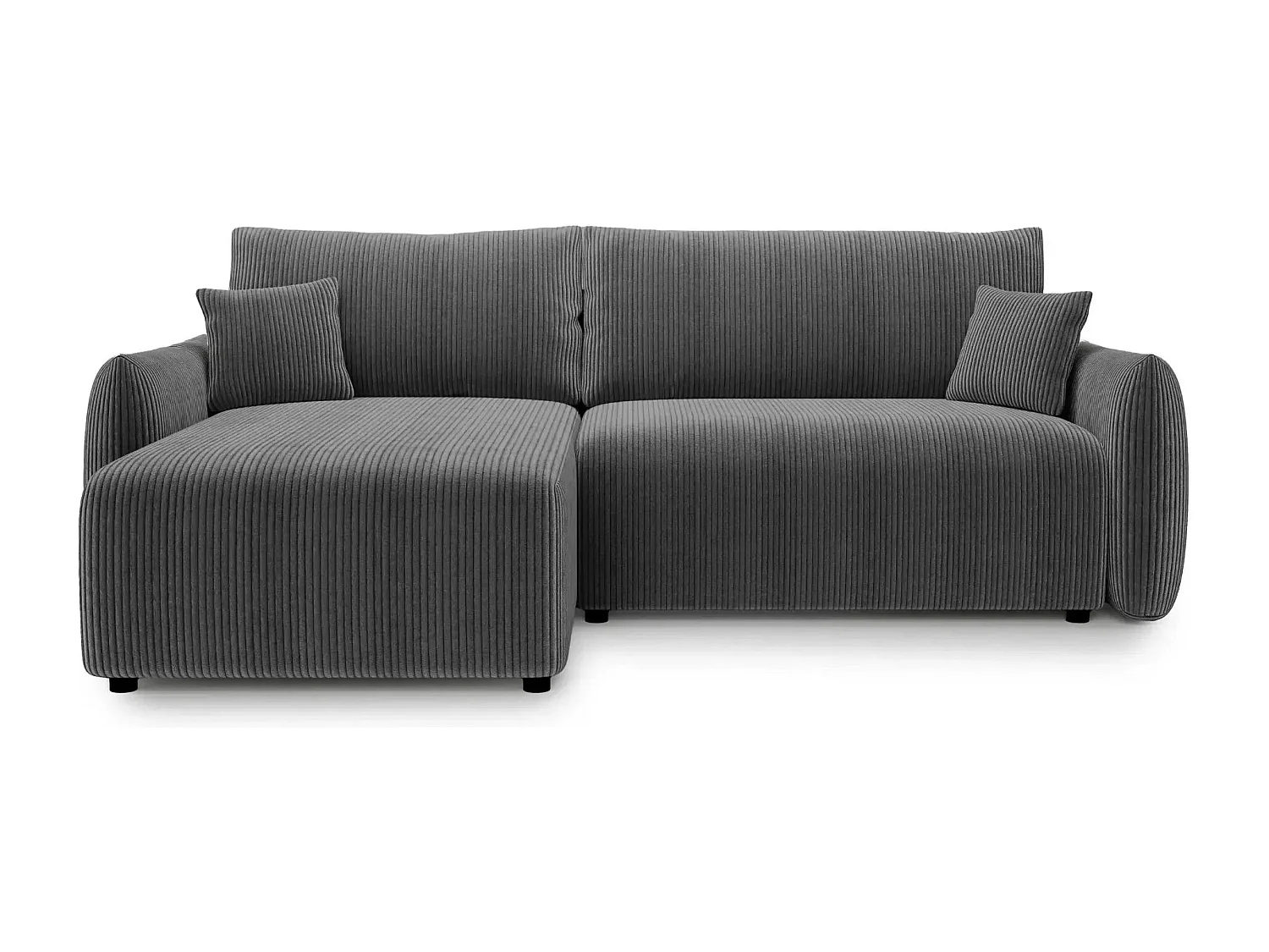 ELIO - Canapé d'angle convertible petit velours côtelé 4 places - Gris foncé