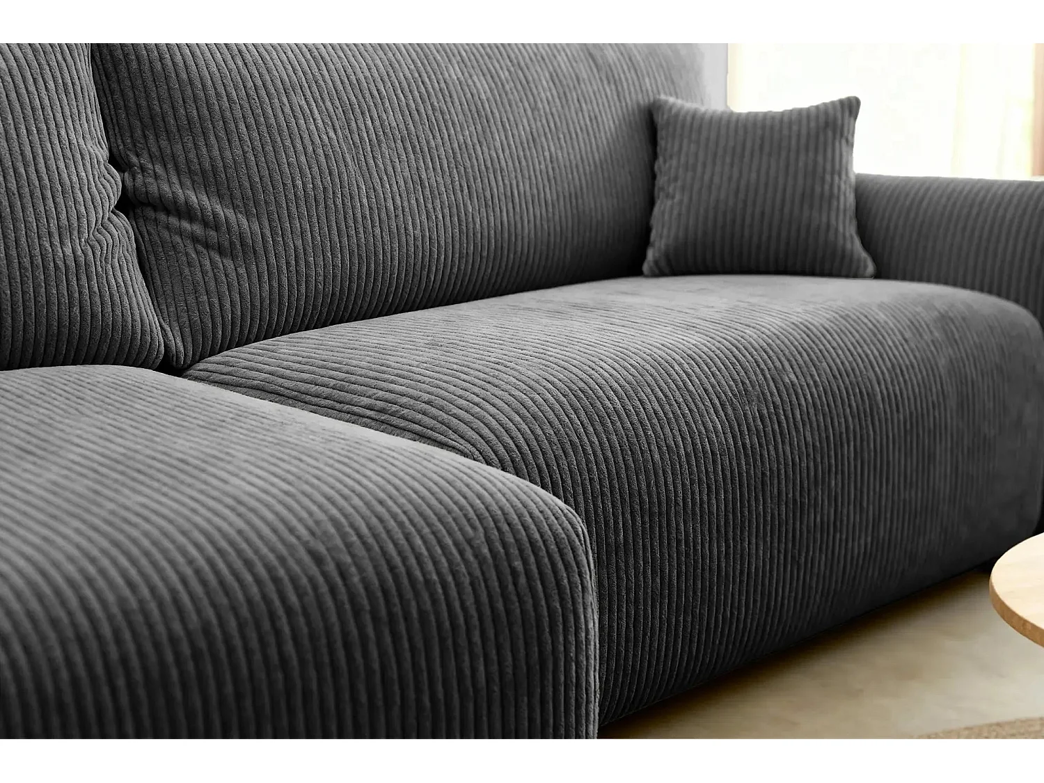 ELIO - Canapé d'angle convertible petit velours côtelé 4 places - Gris foncé