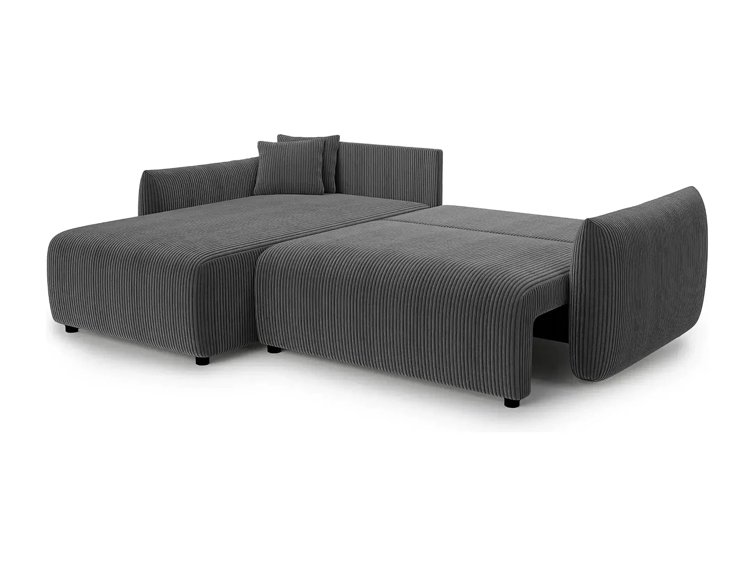 ELIO - Canapé d'angle convertible petit velours côtelé 4 places - Gris foncé