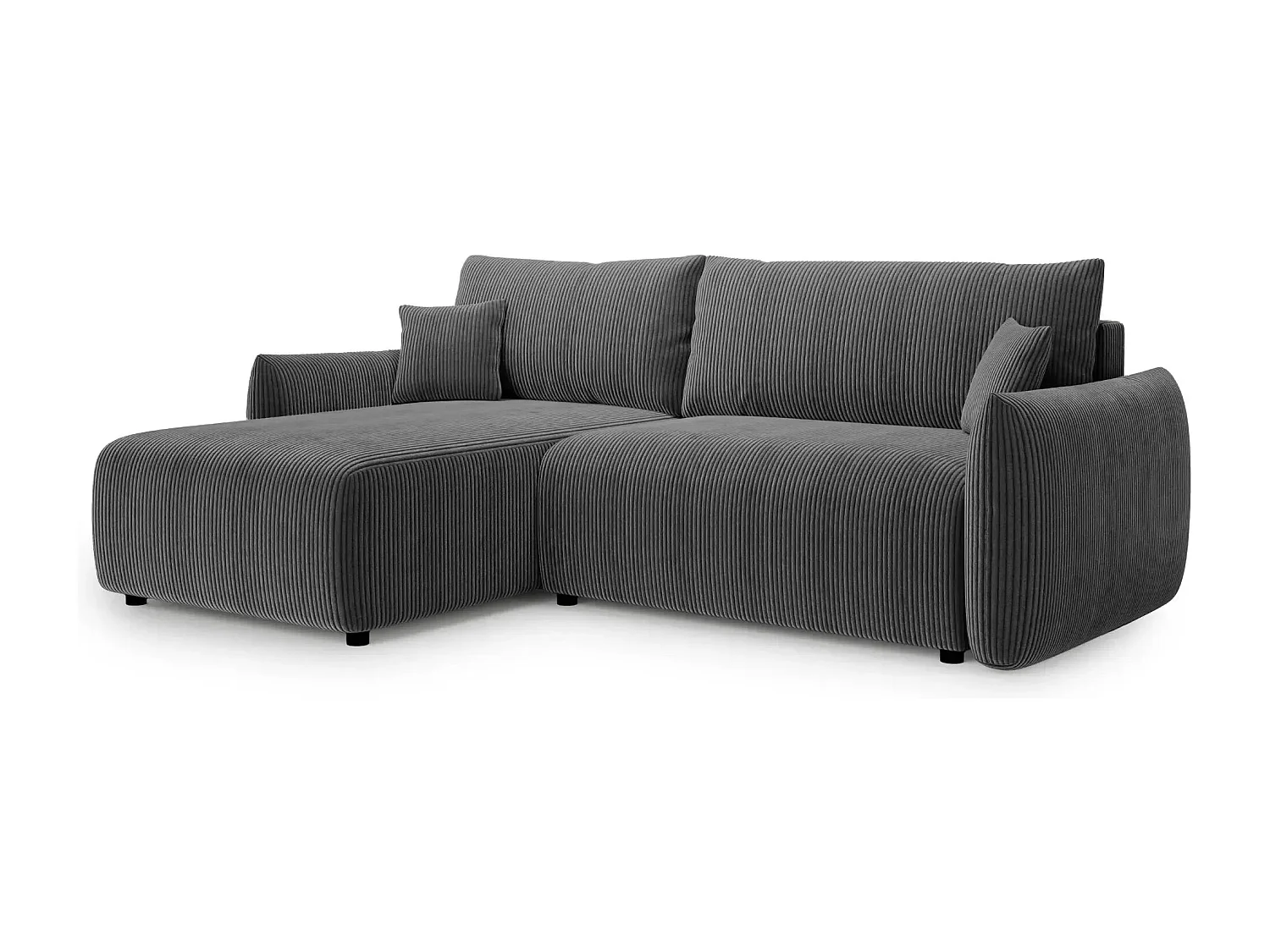 ELIO - Canapé d'angle convertible petit velours côtelé 4 places - Gris foncé