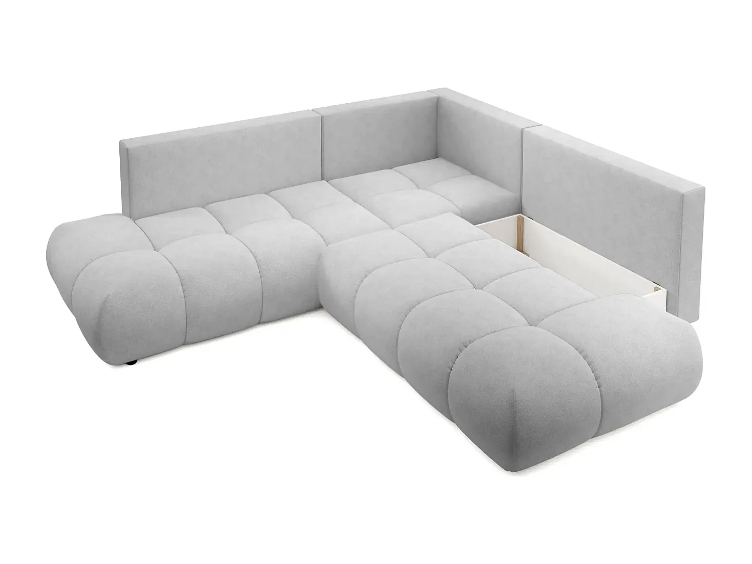 CONSTANCE L - Canapé d'angle convertible tissu chenille 4 places - Gris clair - Droit