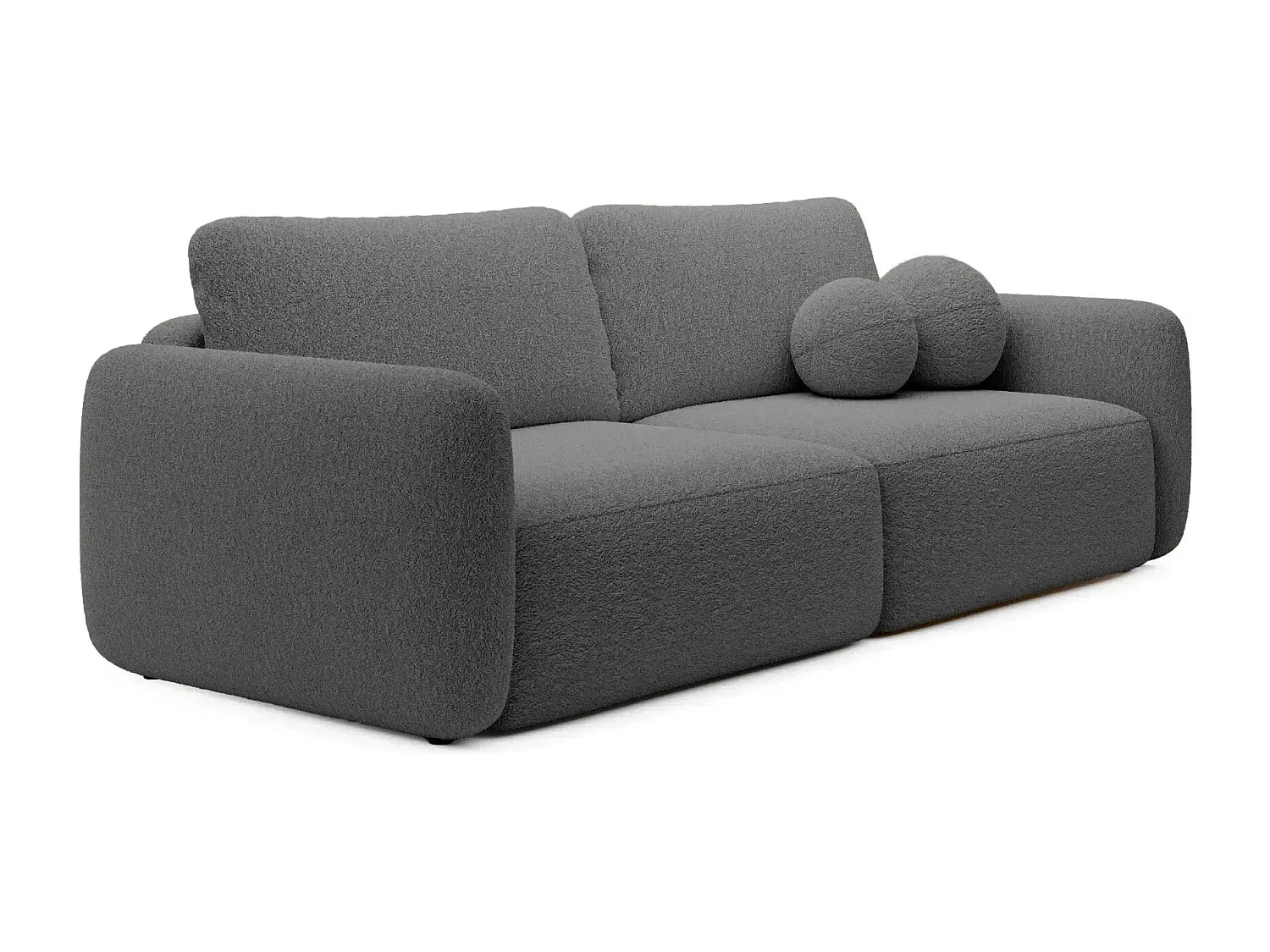 GIGI - Canapé droit convertible tissu bouclette 3 places - Gris foncé