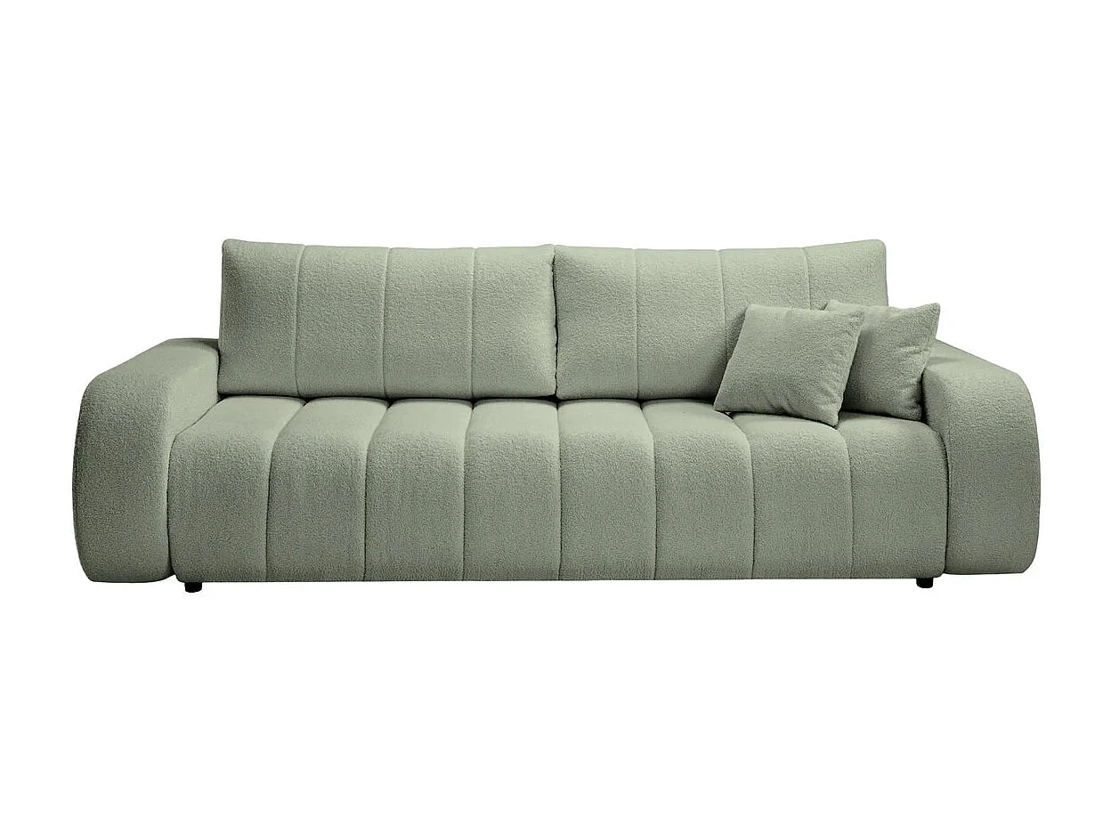 CELESTE - Canapé droit convertible tissu bouclette 3 places - Vert