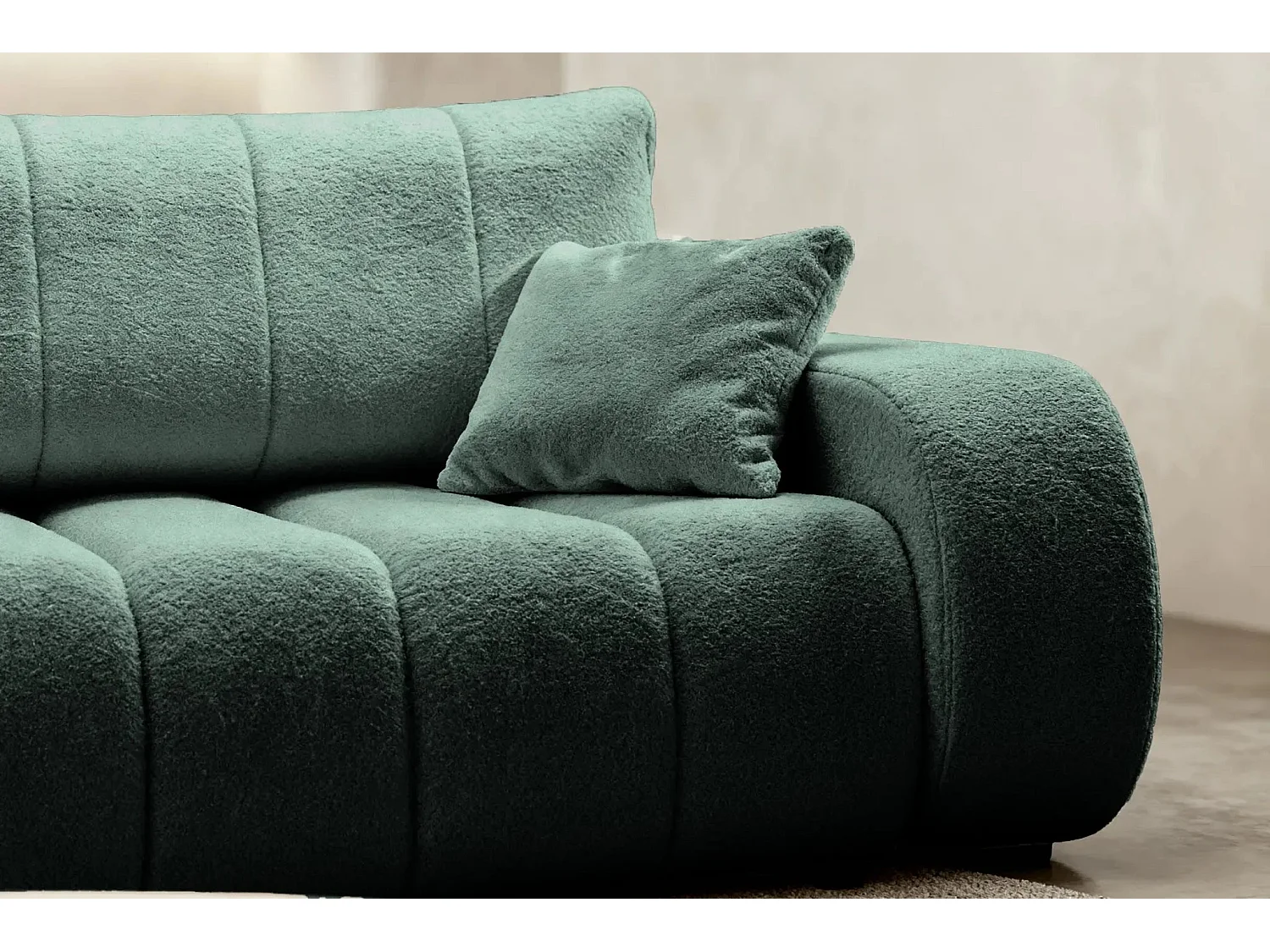 CELESTE - Canapé droit convertible tissu bouclette 3 places - Vert