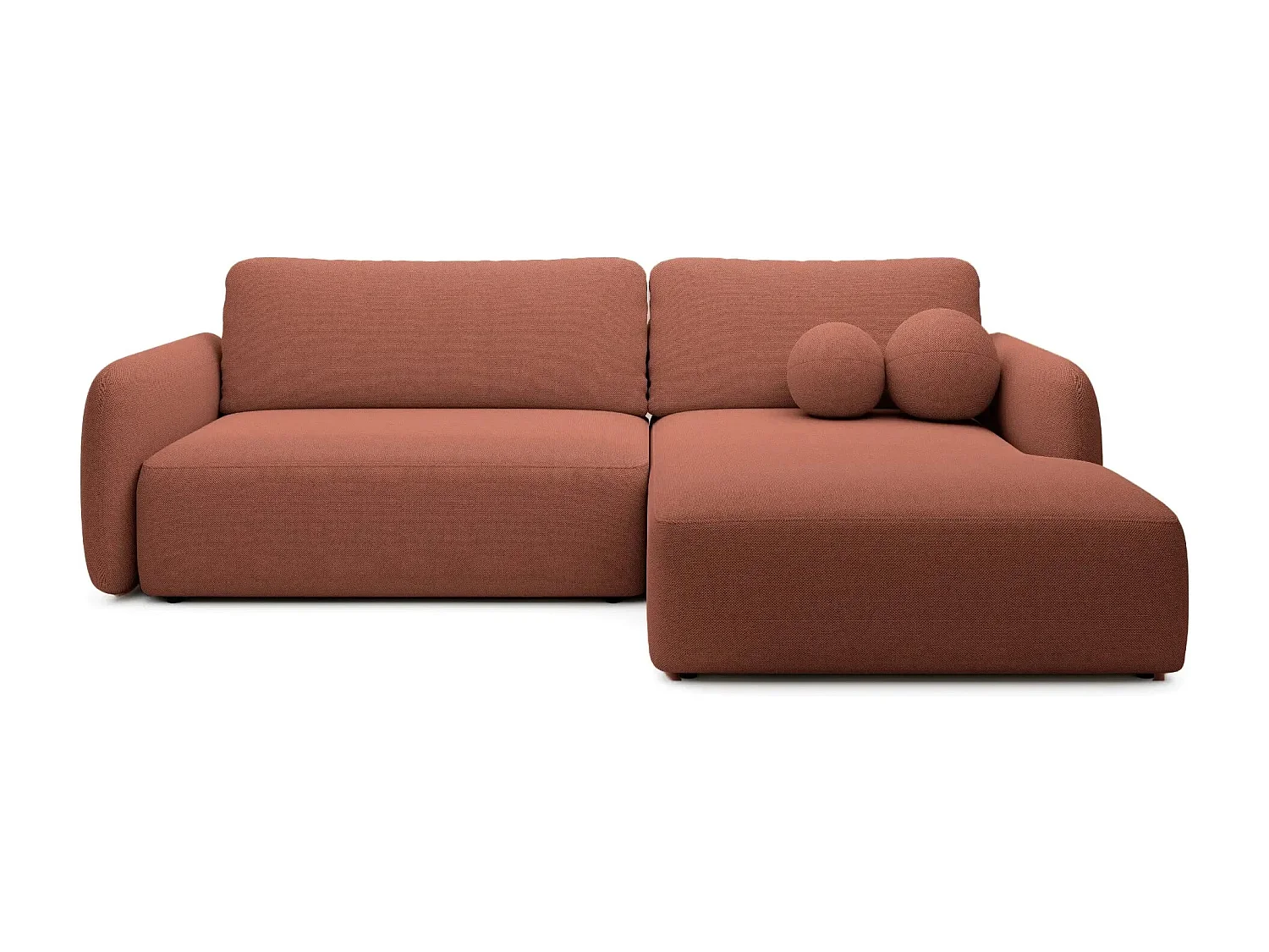 GIGI - Canapé d'angle convertible tissu bouclette 4 places - Terracotta - Droit